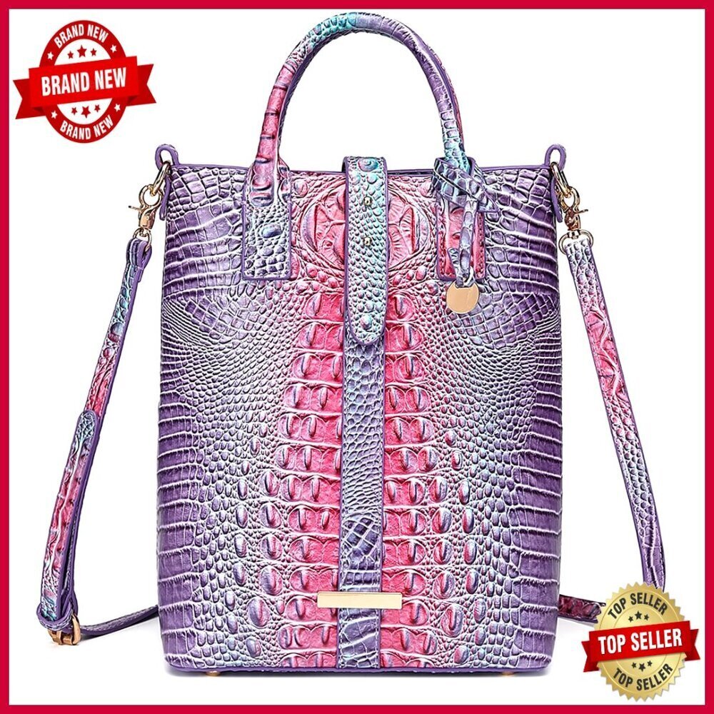Vegan Leather Crocodile Tote Bag with Shoulder Strap for Work Travel
